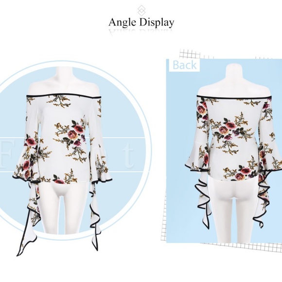Trendy Off Shoulder Bell Sleeve Floral Blouse - Picture 1 of 7